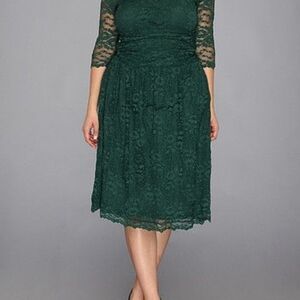 Kiyonna Dark Green Lace Midi Dress
